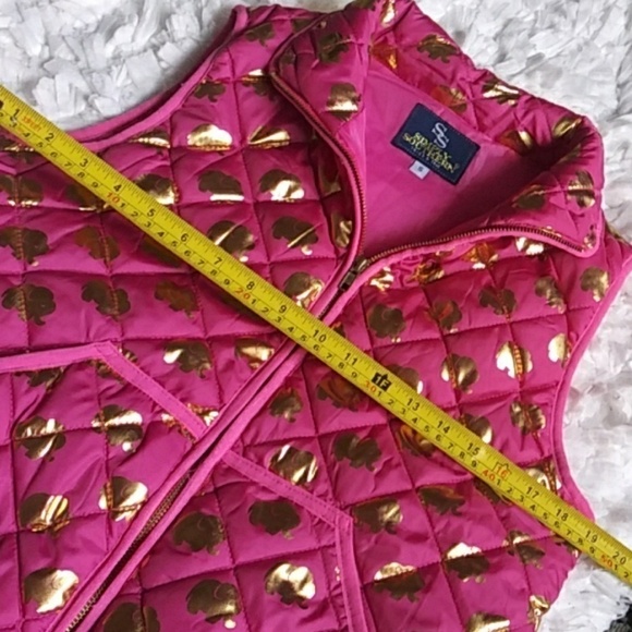 Simply Southern‎ tried & true pink/gold vest elephants print size Small pockets - Picture 4 of 9